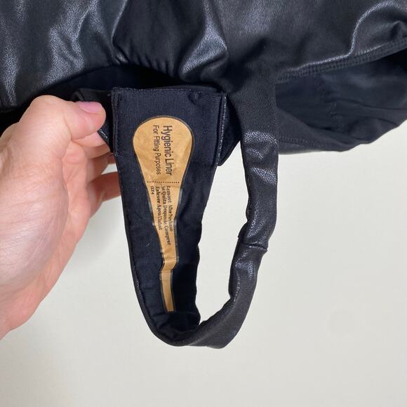 POPILUSH Shapewear Black Faux Leather Plunging V Sculpting Corset Bodysuit Large - Picture 8 of 9